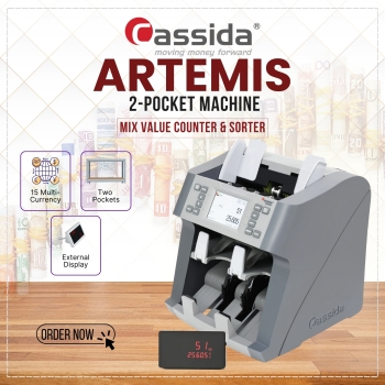 Cassida Artemis 2 Pocket Machine with Speed Up To 1000 Bills/Min and LCD Display Mix Value Counter & Sorter Machine