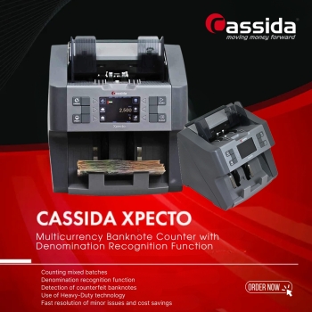 Cassida Xpecto Multi‑Currency Banknote Counter – 10‑Currency Mix & Value Counter with Dual CIS Detector