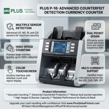 Plus P-16 Advanced Counterfeit Detection Currency Counting Machine